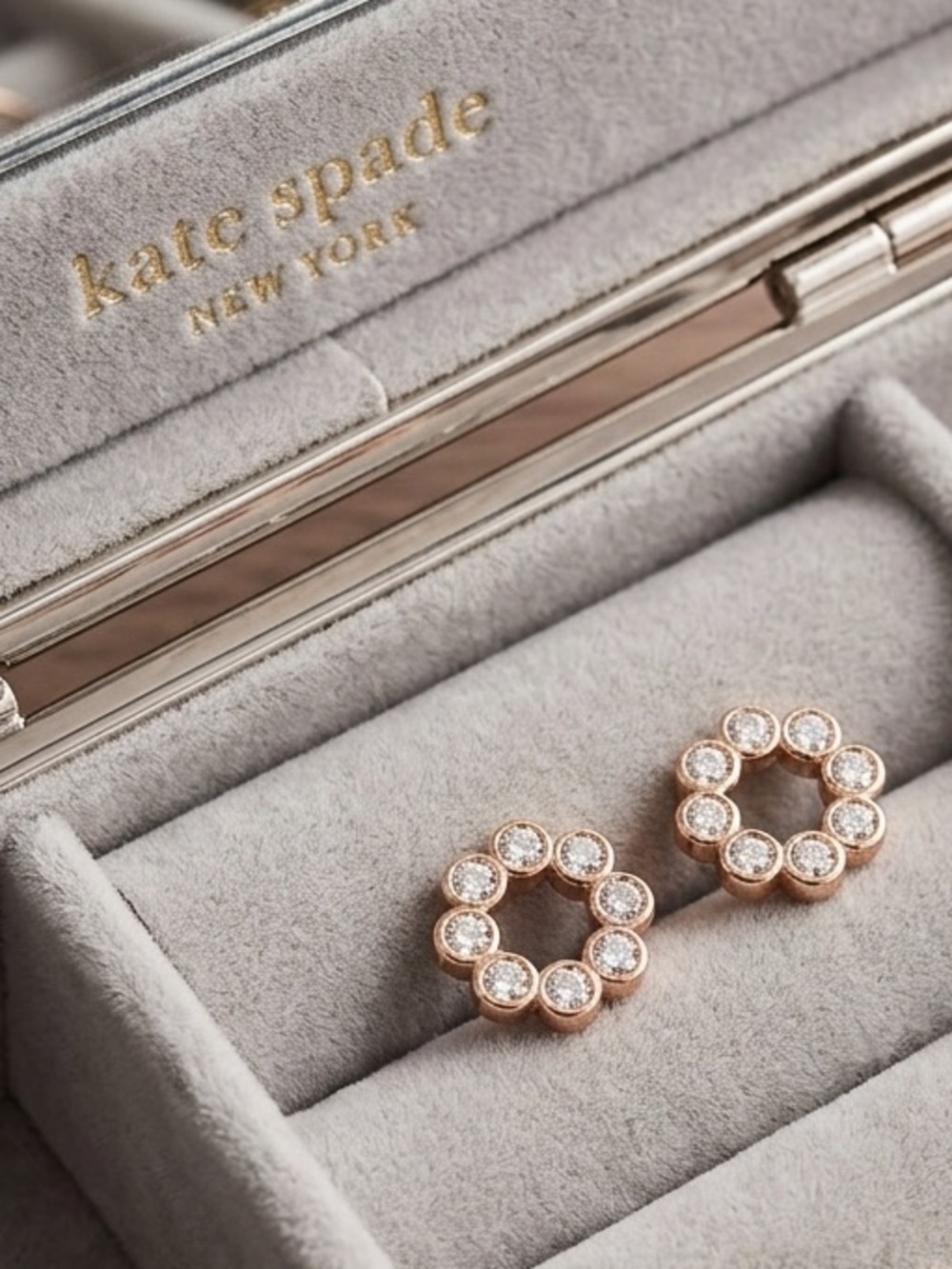 Kate Spade Rose Gold Crystal Halo Circle Stud Earrings Perfect For Fall
